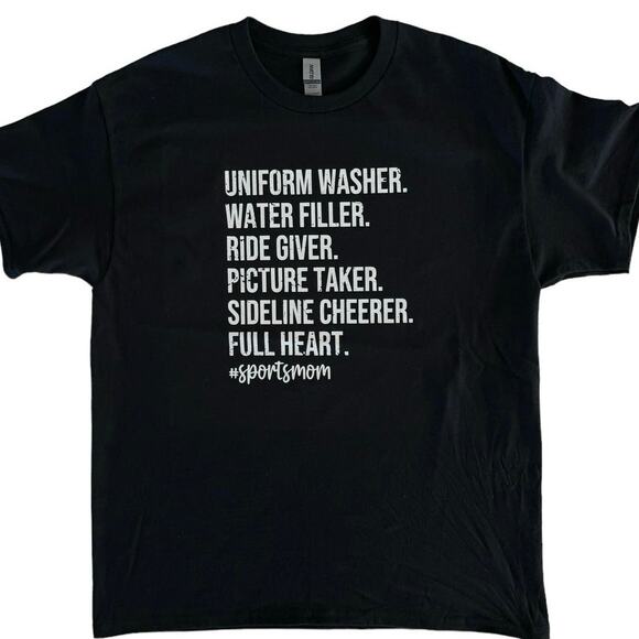 Sports Mom Sideline Cheerer Full Heart Large Women’s Black T-Shirt Short Sleeve - Picture 2 of 7